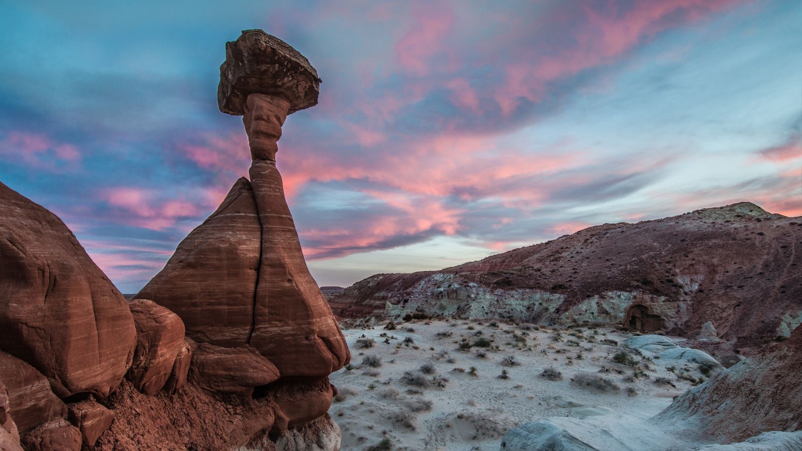 Dusk over the rock formations and badlands of Grand Staircase-Escalante National Monument, Utah