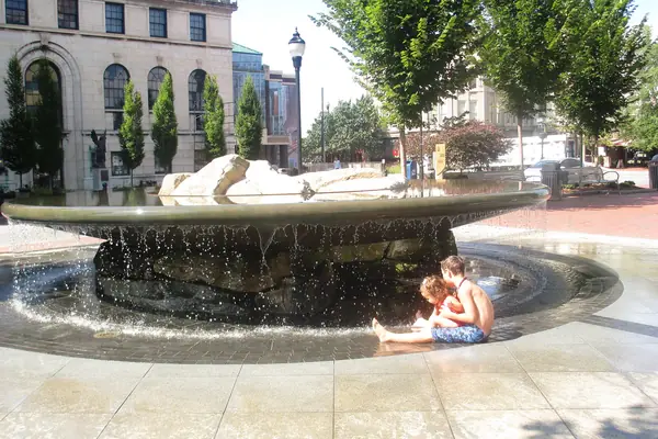 The fountain on Pack Square