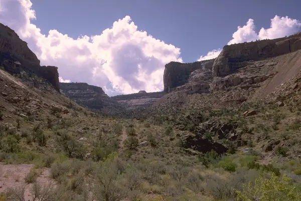 Clouds drift over the canyon