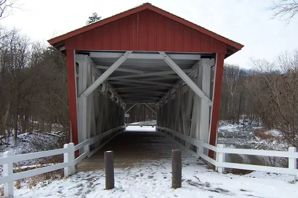 Everett Road Covered Bridge in winter