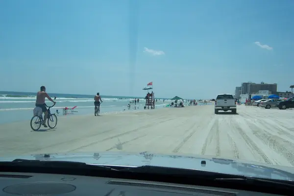 Driving on the hard-packed sand