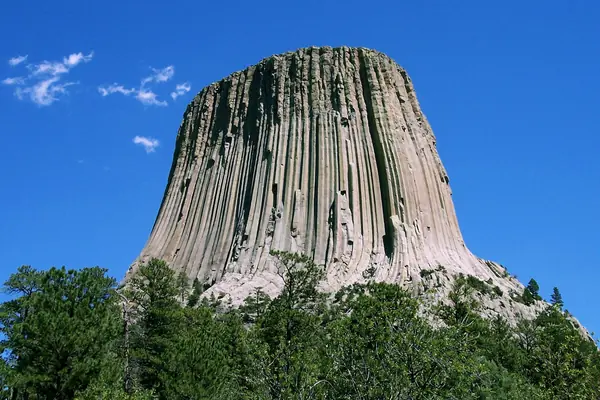 Devils Tower rises from the plain