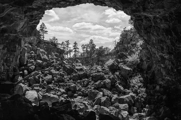 Looking out from a lava-tube cave