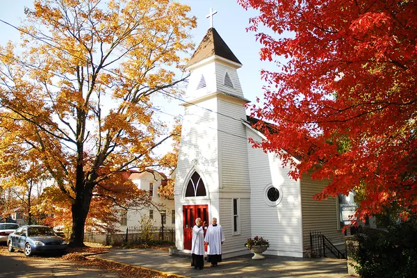 A historic church amid fall color