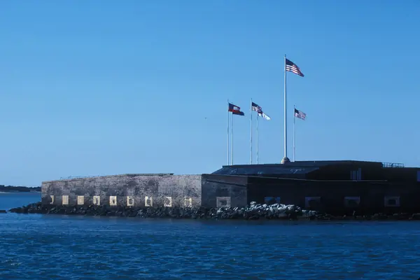 The fort and its flags in Charleston Harbor