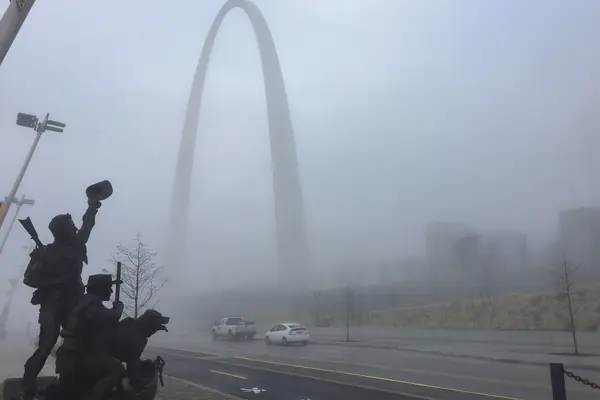 The Arch in morning fog