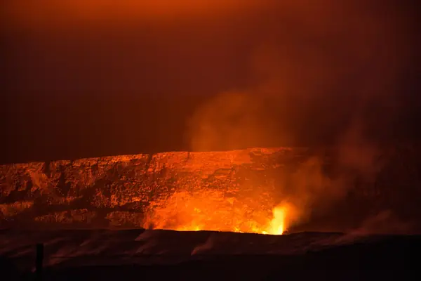 The Halemaumau crater glows at night