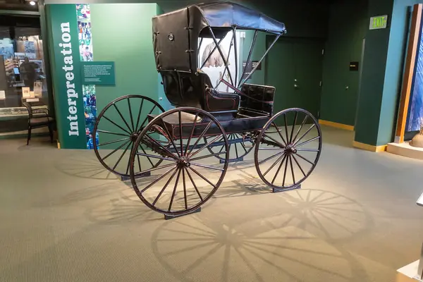 A covered wagon of the homesteading era
