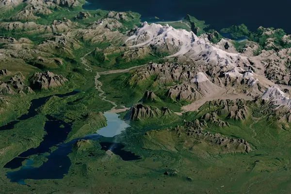 A glacial lake below the volcanoes