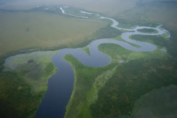 A meandering river through the tundra