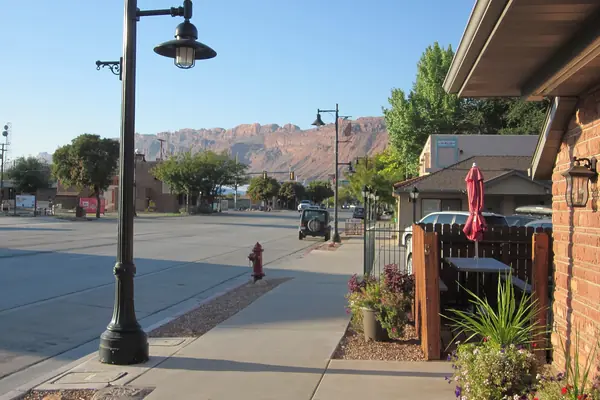 The town below the canyon walls