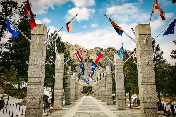 The Avenue of Flags leads to the memorial
