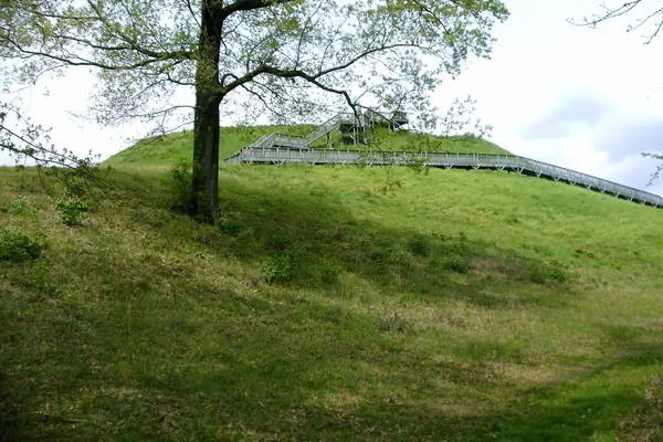 A mound rises above the plain