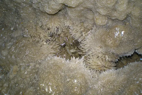 Calcite formations in the marble cave