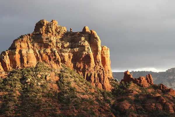 Red rocks glow at golden hour