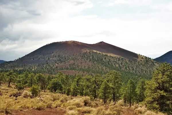 The red-rimmed Sunset Crater cinder cone