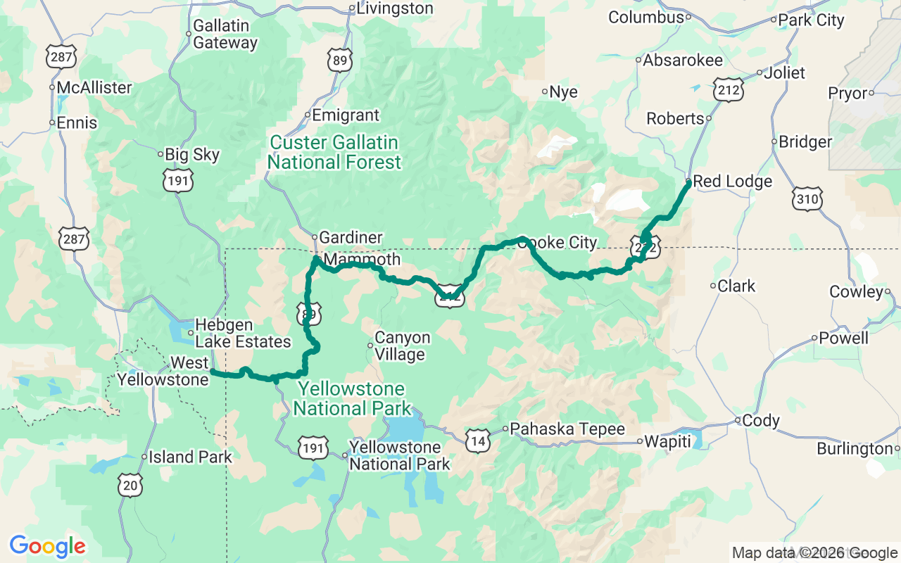 Beartooth Highway route map