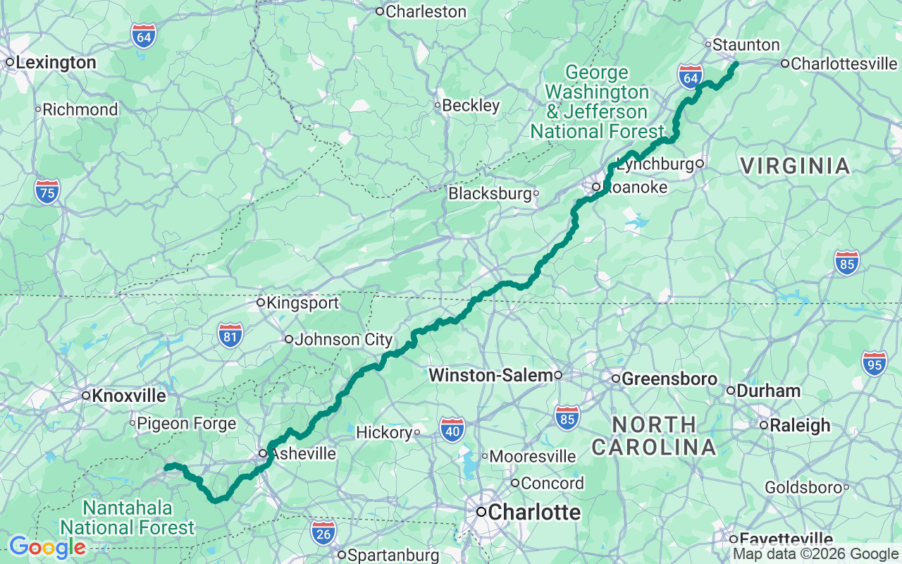 Blue Ridge Parkway route map
