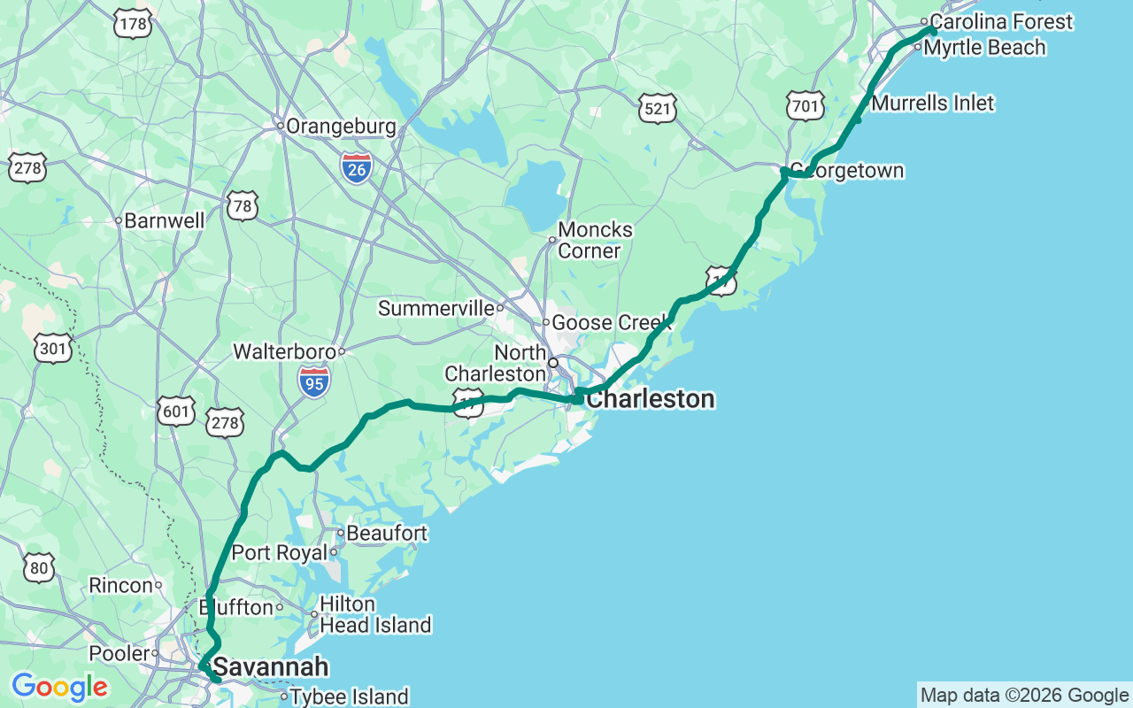 The Carolina Coast Run route map