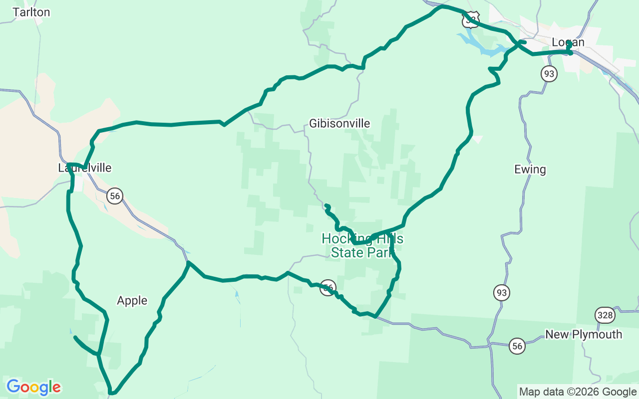 The Hocking Hills Loop route map