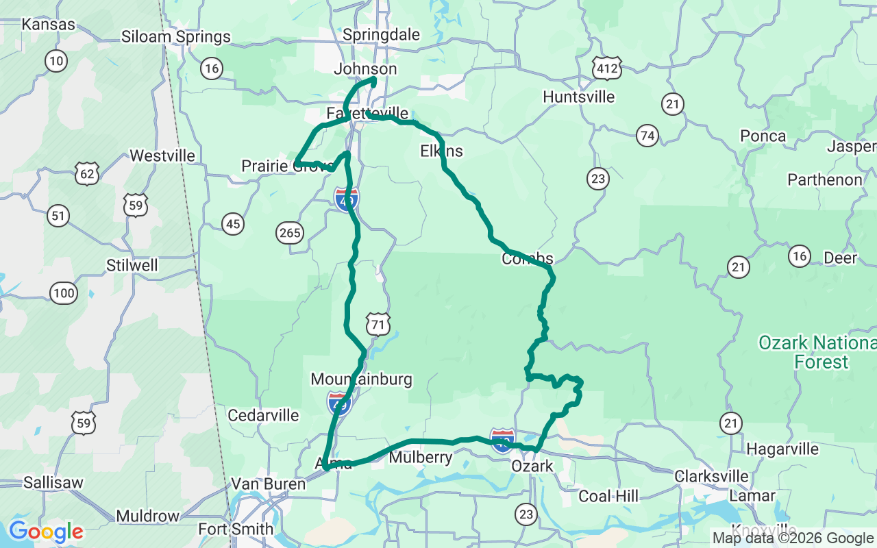 The Ozark Pig Trail Loop route map