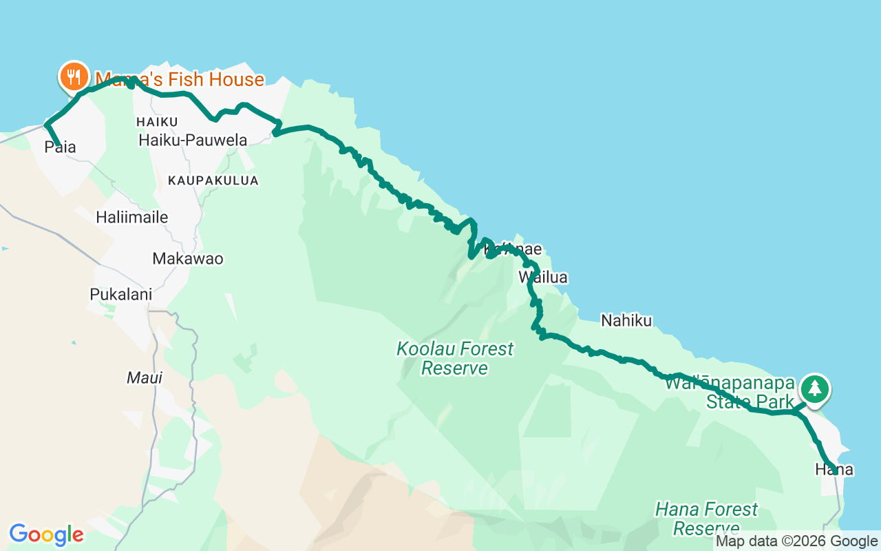 Road to Hana route map