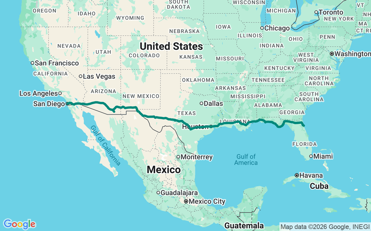 The Sun Belt route map