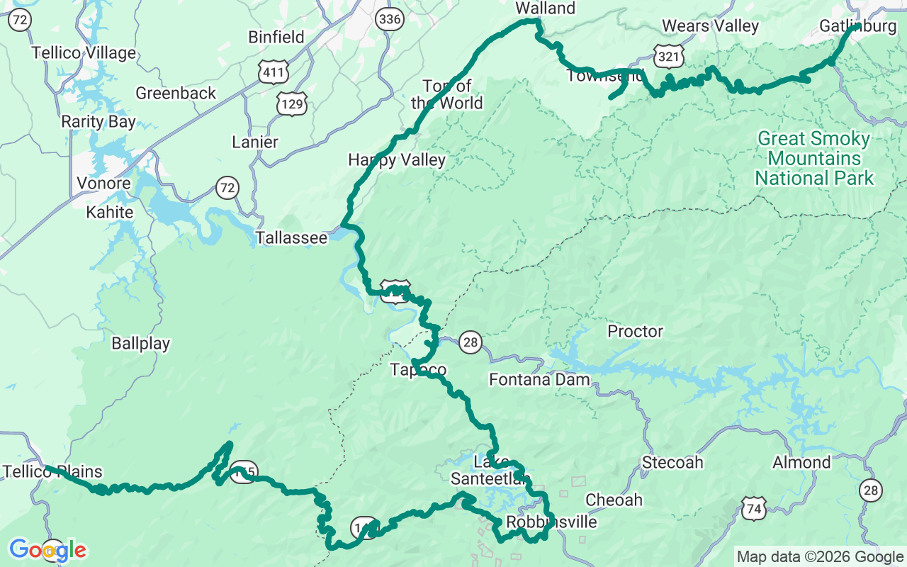 Tail of the Dragon route map