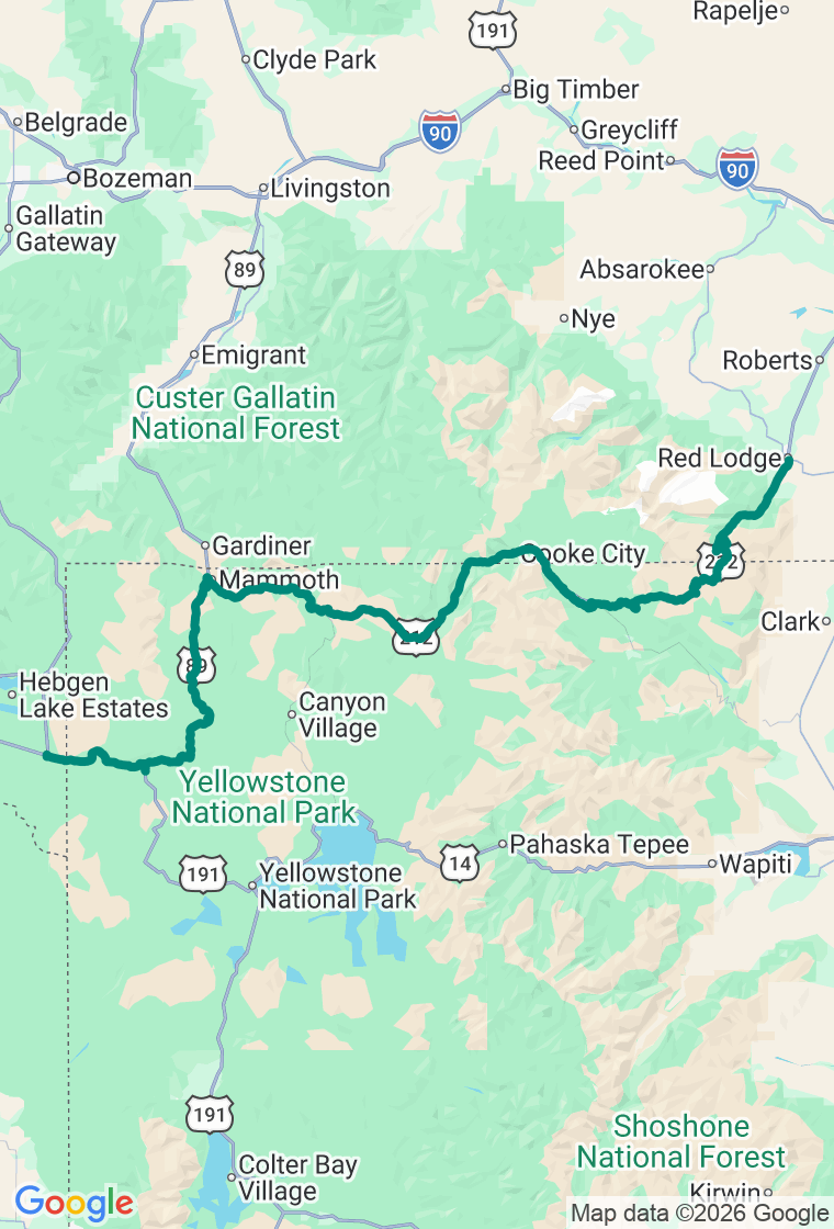 Beartooth Highway route map