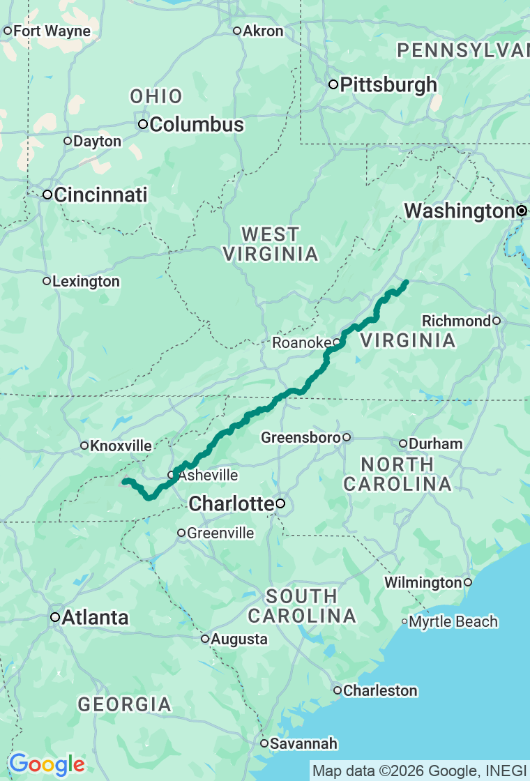 Blue Ridge Parkway route map