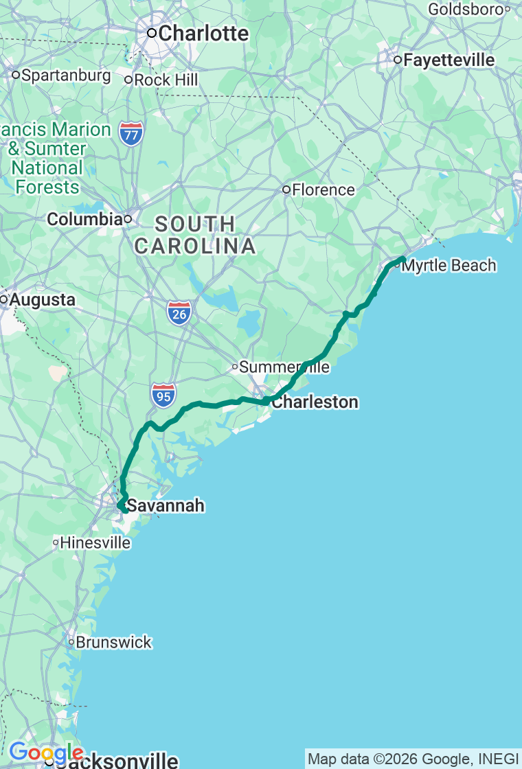 The Carolina Coast Run route map