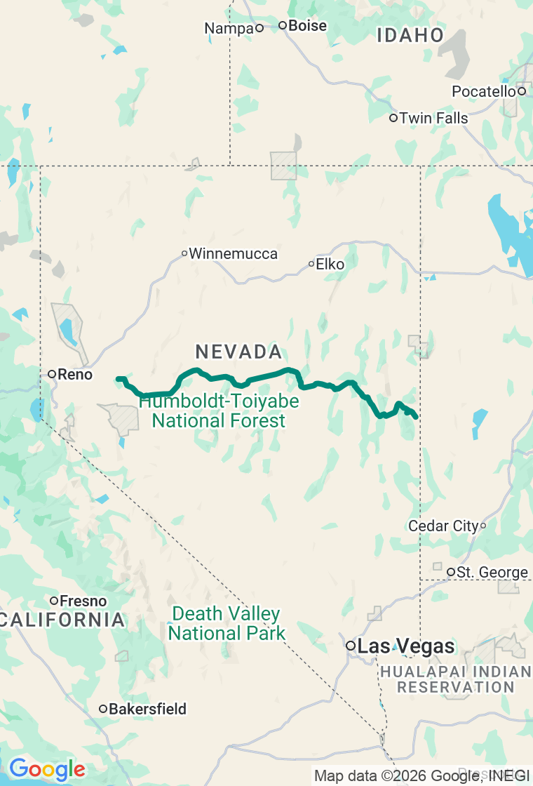 The Loneliest Road in America route map