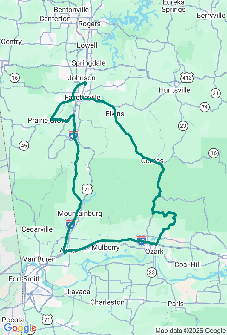 The Ozark Pig Trail Loop route map