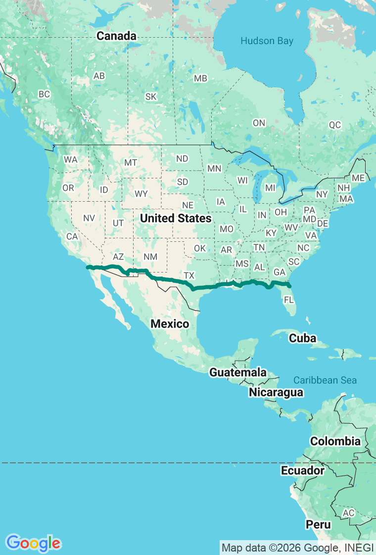 The Sun Belt route map
