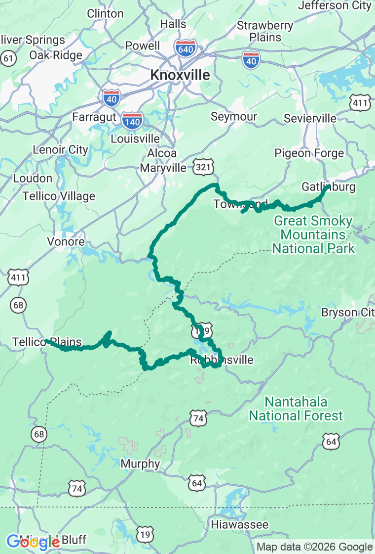 Tail of the Dragon route map