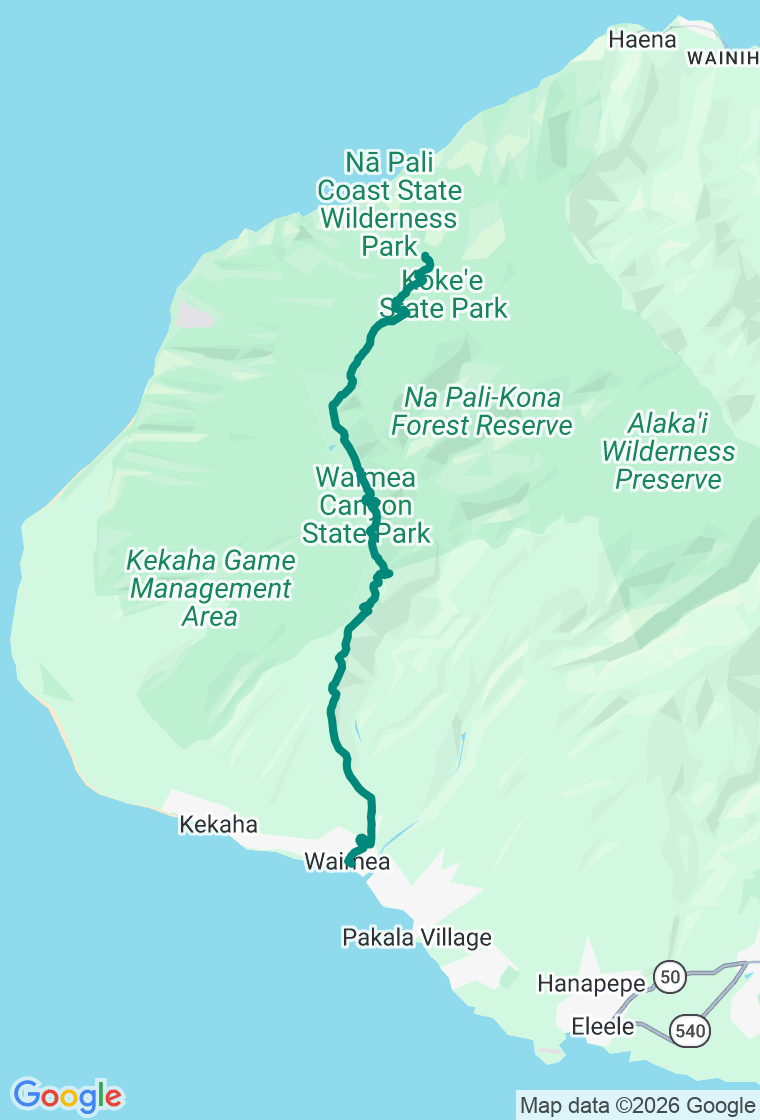 The Grand Canyon of the Pacific route map
