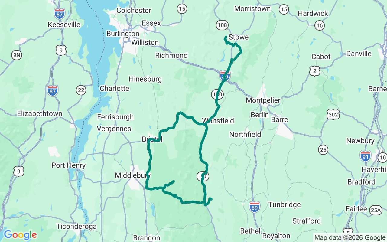 The Vermont Mad River Loop route map